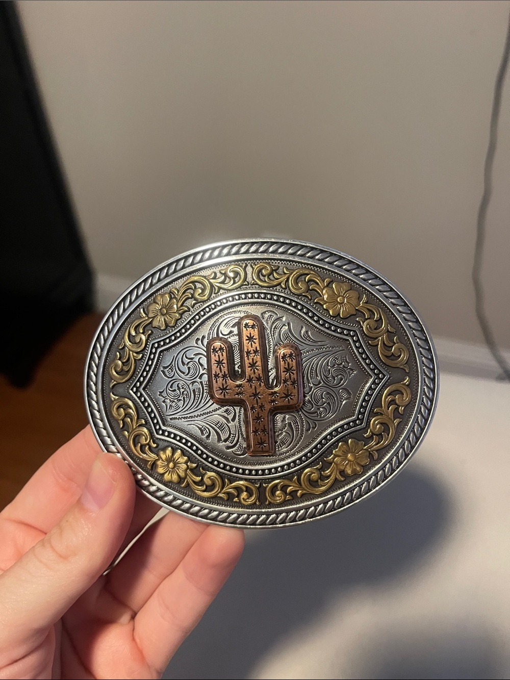 Nocona Two-Tone Silver, Gold & Copper Cactus Buckle